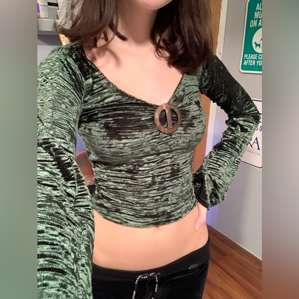 Handmade dark green velvet top with matching headband - Picture 2 of 2